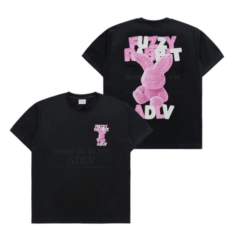 ADLV FUZZY FONT RABBIT BLACK TSHIRT