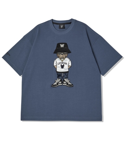 LIFE WORK Hip Dog Applique Short Sleeve T-Shirt Dark Navy LW232TS106