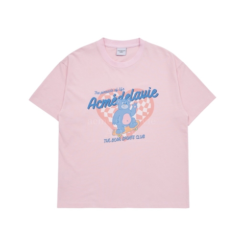 ADLV CHECKERBOARD HEART BEAR SHORT SLEEVE T-SHIRT LIGHT PINK