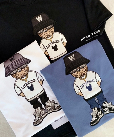 LIFE WORK Hip Dog Applique Short Sleeve T-Shirt Dark Navy LW232TS106