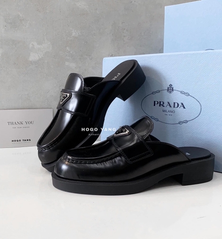 PRADA SABOT IN BRUSHED LEATHER