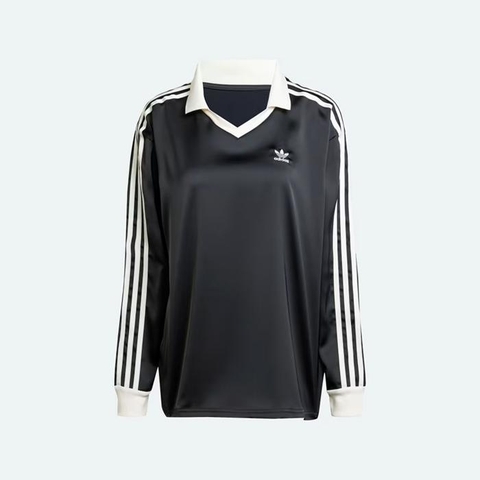 Adidas ORIGINALS 3-Stripes Satin Long-Sleeve Top Women Black IR6099
