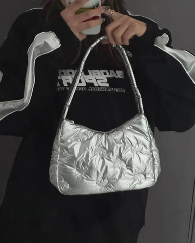 Adidas Silver Puffy Satin Mini Shoulder Bag