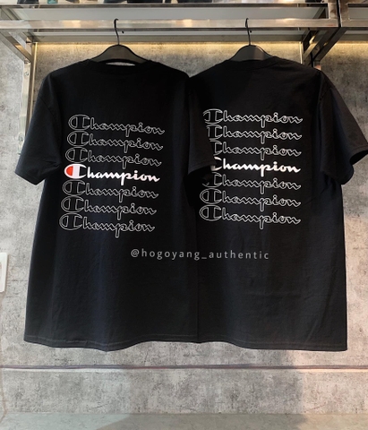 CHAMPION TAGLESS GRAPHIC FRONT LOGO 7 LINES TEE BLACK