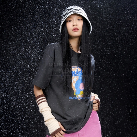 ADLV CHECKERBOARD HEART BEAR SHORT SLEEVE T-SHIRT CHARCOAL