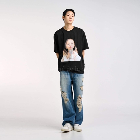 ADLV BABY FACE MILK GIRL SHORT SLEEVE T-SHIRT BLACK