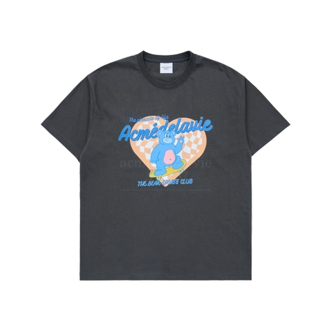 ADLV CHECKERBOARD HEART BEAR SHORT SLEEVE T-SHIRT CHARCOAL