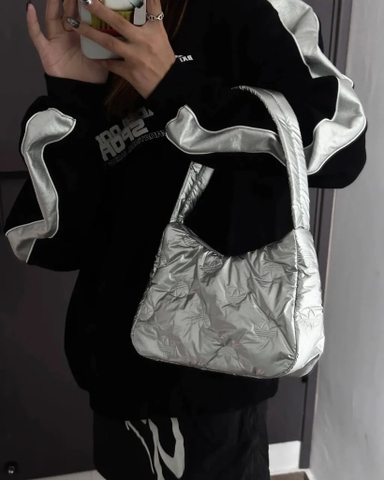 Adidas Silver Puffy Satin Mini Shoulder Bag