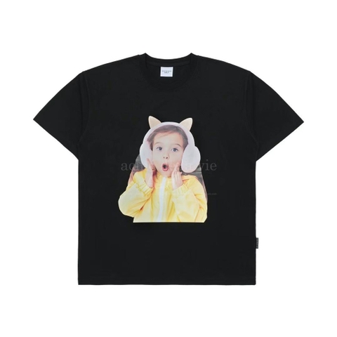 ADLV Baby Face Cat Earplug Short Sleeve Tshirt