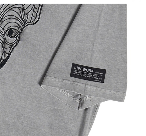 LIFE WORK Pigmented Embroidered Short Sleeve T-shirt (Grey)