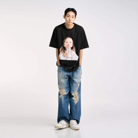 ADLV BABY FACE MILK GIRL SHORT SLEEVE T-SHIRT BLACK