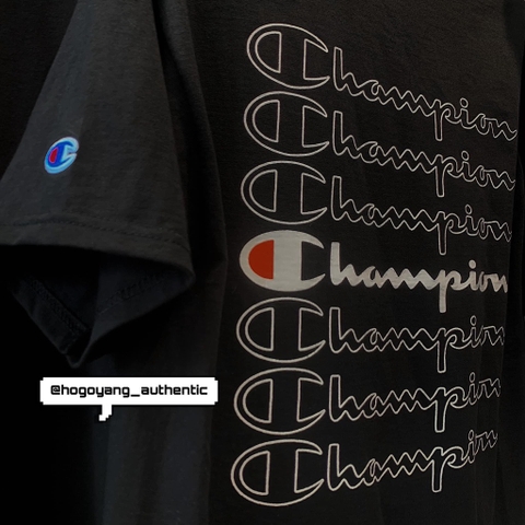 CHAMPION TAGLESS GRAPHIC FRONT LOGO 7 LINES TEE BLACK