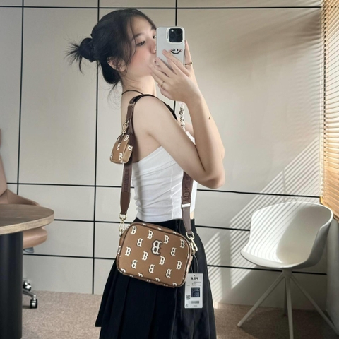 Túi MLB Big B Monogram Dia Boston 'Beige Brown' 7ACRM084N 43CAS