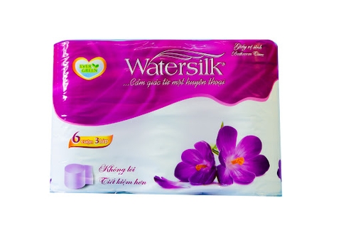 GIẤY VỆ SINH WATERSILK 3 LỚP 6 CUỘN KHÔNG LÕI (XÁCH)