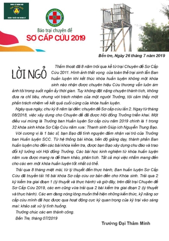 Báo trại Chuyên Đề Sơ Cấp Cứu 27/07/2019