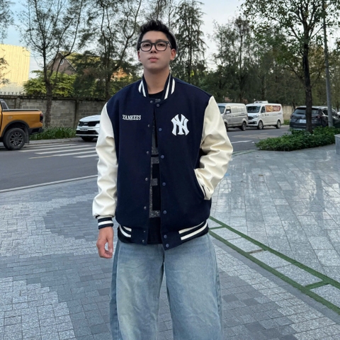 1842 - Áo Bomber New Era Yankees EST1903 Đen Tay Trắng Kem [HÀNG CHÍNH HÃNG]