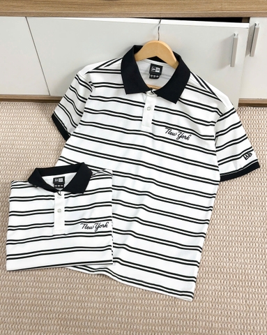 2253 - Áo Polo New Era New York Basic Trắng 2 Sọc Đen [HÀNG CHÍNH HÃNG]