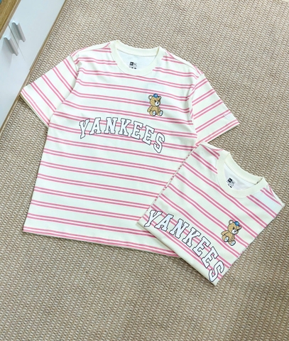 2234 - Áo New Era Yankee Gấu Trắng Kem Sọc Hồng [HÀNG CHÍNH HÃNG]