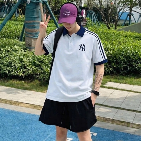 2725 - Áo Polo New Era NY Basic Trắng Tay Sọc [HÀNG CHÍNH HÃNG]