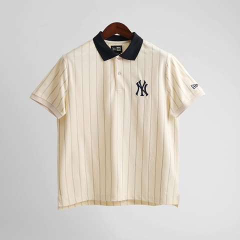 2037 - Áo Polo New Era NY Trắng Be Sọc Cổ Đen [HÀNG CHÍNH HÃNG]