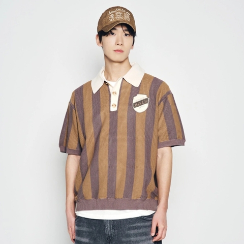 2036 - Áo ADLV Len Ngắn Tay Collar Point Stripe Nâu 25SS-TP-KN-LG-CPK-BRN Acmé de la vie [HÀNG CHÍNH HÃNG]