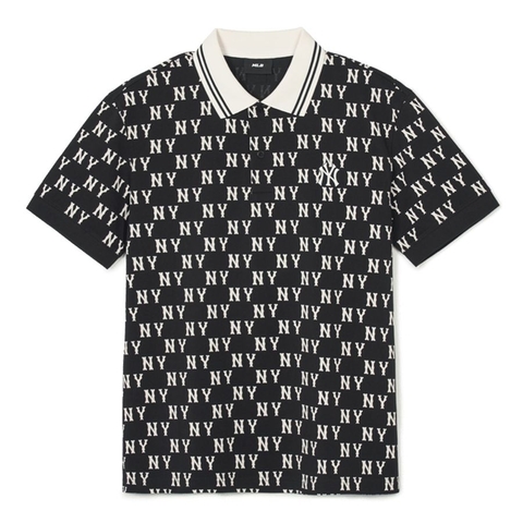 701 -  Áo Polo MLB Front Pattern Collar NY Monogram - Đen - Code 3APQM0443 50BKS [HÀNG CHÍNH HÃNG]