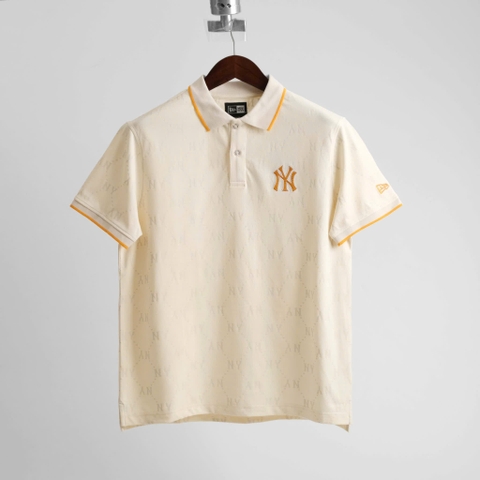 2038 - Áo Polo New Era NY Mono NY Chìm Trắng Be Cổ Vàng [HÀNG CHÍNH HÃNG]