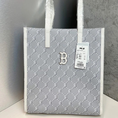 742 -  Túi MLB Tote Mono Diamond Jackquard Big B Grey - Xám Trắng - Code 3AORM012N 43GRS [HÀNG CHÍNH HÃNG]