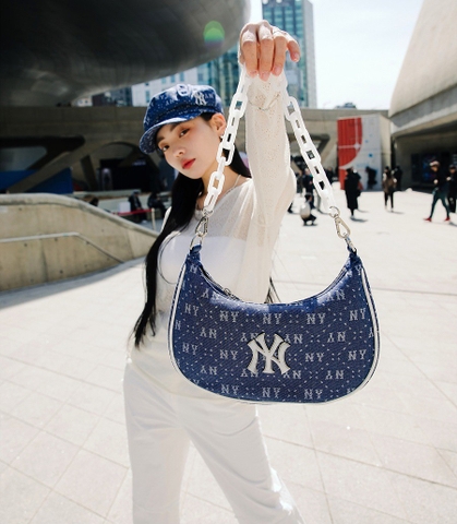 891 -  Túi MLB Diamond Monogram Denim Jacquard Hobo Bag New York Yankees D.Navy - Code 3ABQS023N-50NYD [HÀNG CHÍNH HÃNG]