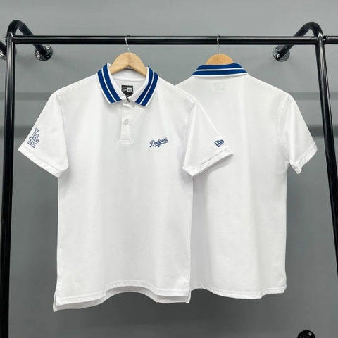1141 - Áo Polo New Era LA Dodgers Embroidered - Trắng Cổ Xanh [HÀNG CHÍNH HÃNG]