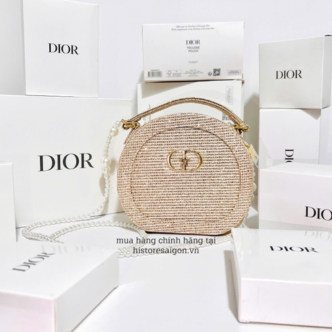 2079 - Túi Dior Gift Crystal Gold Woven Round Pouch - Dior Pouch Beauty Xmas Gift (Gift Hãng Tặng Khách) [HÀNG CHÍNH HÃNG]