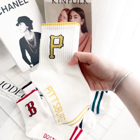 244 -  Vớ/Tất Korea MLB Thể Thao - Cổ Lửng - Big P Vàng [HÀNG CHÍNH HÃNG]