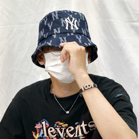 032 -  Nón Bucket MLB Xanh Dương Monogram NY [HÀNG CHÍNH HÃNG]