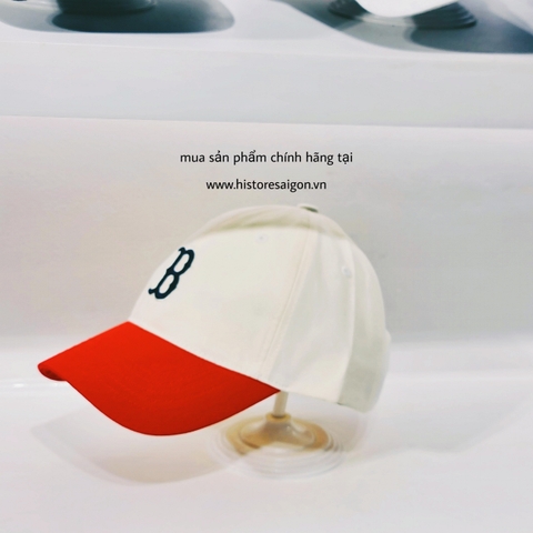 043 -  Nón MLB Trắng Kem - B Đỏ [HÀNG CHÍNH HÃNG]