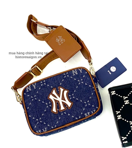 490 -  Túi MLB NY Monogram JQD - Xanh Denim Quai Nâu - Code 7ACRMD83N - 50NYS [HÀNG CHÍNH HÃNG]