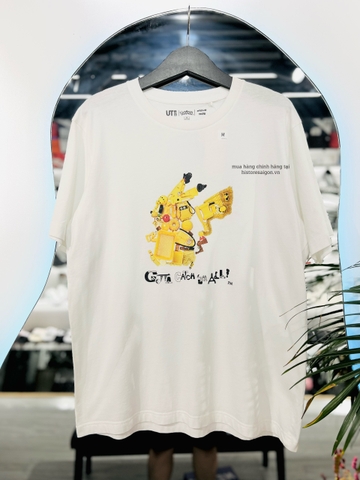 156 -  Áo Uniqlo - Trắng - Pikachu Vàng [HÀNG CHÍNH HÃNG]