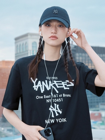 980 -  Áo MLB NY 2024 Basic Lettering Over Fit New York Yankees - Black Đen - Code 3ATSB2243 50BKS [HÀNG CHÍNH HÃNG]