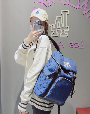 1071 -  Balo MLB NY Monogram Diamond Jacquard New York Yankees D Blue - Xanh Dương Đậm - Code 3ABKM011N 50BLD [HÀNG CHÍNH HÃNG]