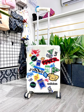 646 -  Vali Adidas Sticker Power - Size Cabin 22 Xách Tay - Trắng Kem [HÀNG CHÍNH HÃNG]