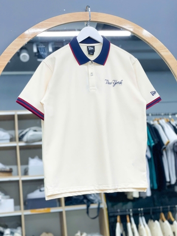 1293  - Áo Polo New Era - Trắng Kem - Cổ Xanh Dương Viền Đỏ - Chữ New York  [HÀNG CHÍNH HÃNG]