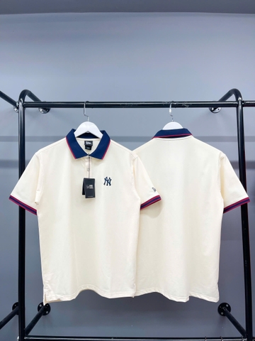 1301  - Áo Polo New Era - Trắng Kem - Cổ Xanh Dương Viền Đỏ - Logo NY Nhỏ [HÀNG CHÍNH HÃNG]