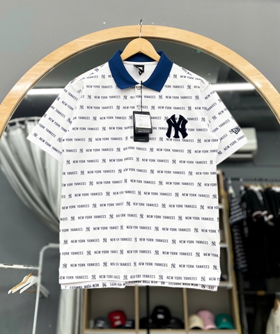 1409 - Áo Polo New Era NY Xù Mono New York Yankees Trắng Cổ Xanh [HÀNG CHÍNH HÃNG]