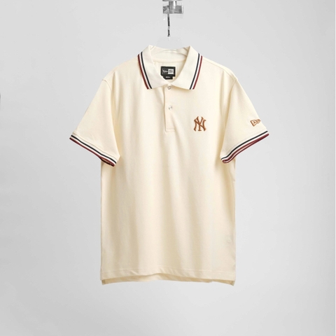 2770 - Áo Polo New Era NY Trắng Kem Cổ Đen Đỏ [HÀNG CHÍNH HÃNG]