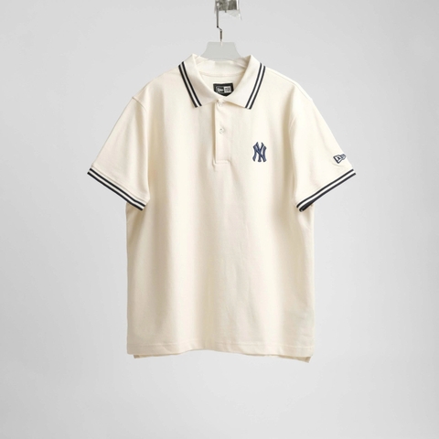 2774 - Áo Polo New Era NY Trắng Kem Thêu Xanh Navy [HÀNG CHÍNH HÃNG]
