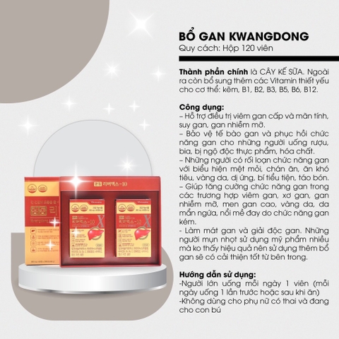 B01-(HĐ) Thuốc bổ gan Kwangdong 120 viên (20ea)