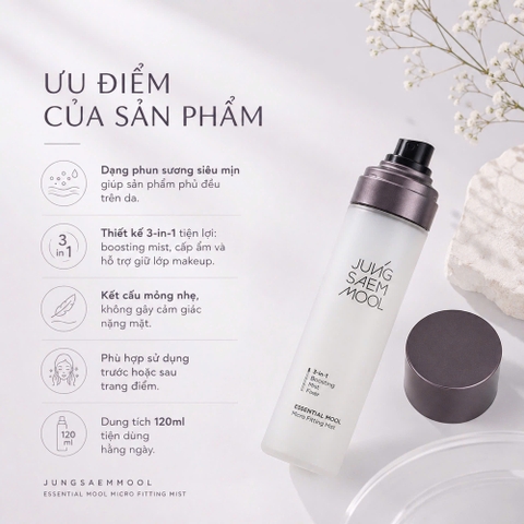 Xịt Khoáng Cấp Ẩm Giữ Lớp Makeup JUNGSAEMMOOL Essential Mool Micro Fitting Mist 120ml
