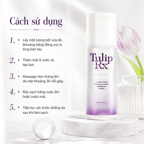 Sữa Rửa Mặt Bột Enzyme PDRN Hàn Quốc Làm Sạch Sâu, Tẩy Tế Bào Chết Dịu Nhẹ APOTHE TulipRx™ PDRN Powder Cleanser 70g 