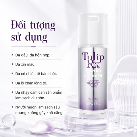 Sữa Rửa Mặt Bột Enzyme PDRN Hàn Quốc Làm Sạch Sâu, Tẩy Tế Bào Chết Dịu Nhẹ APOTHE TulipRx™ PDRN Powder Cleanser 70g 