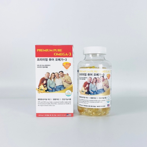 Viên Uống Dầu Cá Omega-3 Gia Đình Premium Pure 300 viên bổ sung EPA và DHA giúp khoẻ tim, sáng mắt, minh mẫn mỗi ngày