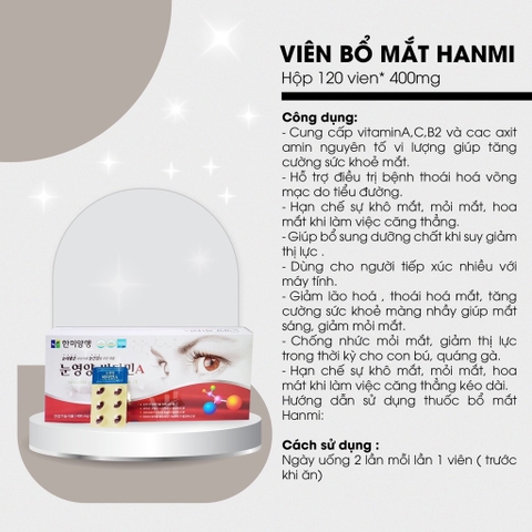 Thuốc bổ mắt Hanmi Hàn Quốc - Hộp 120 viên (30ea)